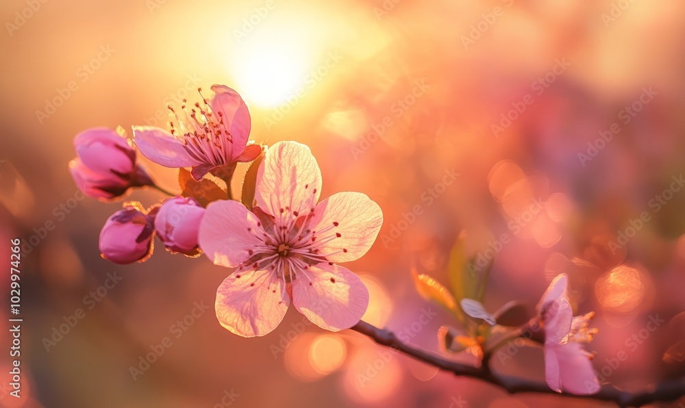 Sublime Dance of a Delicate Pink Blossom Against a Golden Sunset Hue Sublime Dance of a Delicate Pink Blossom Against a Golden Sunset Hue
