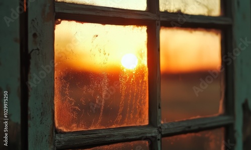 sunset seen through window