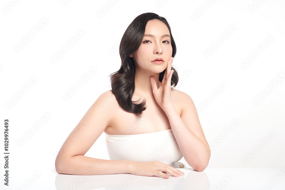 Beautiful young asian woman with clean fresh skin on white background, Face care, Facial treatment, Cosmetology, beauty and spa, Asian women portrait. Beautiful young asian woman with clean fresh skin on white background, Face care, Facial treatment, Cosmetology, beauty and spa, Asian women portrait.