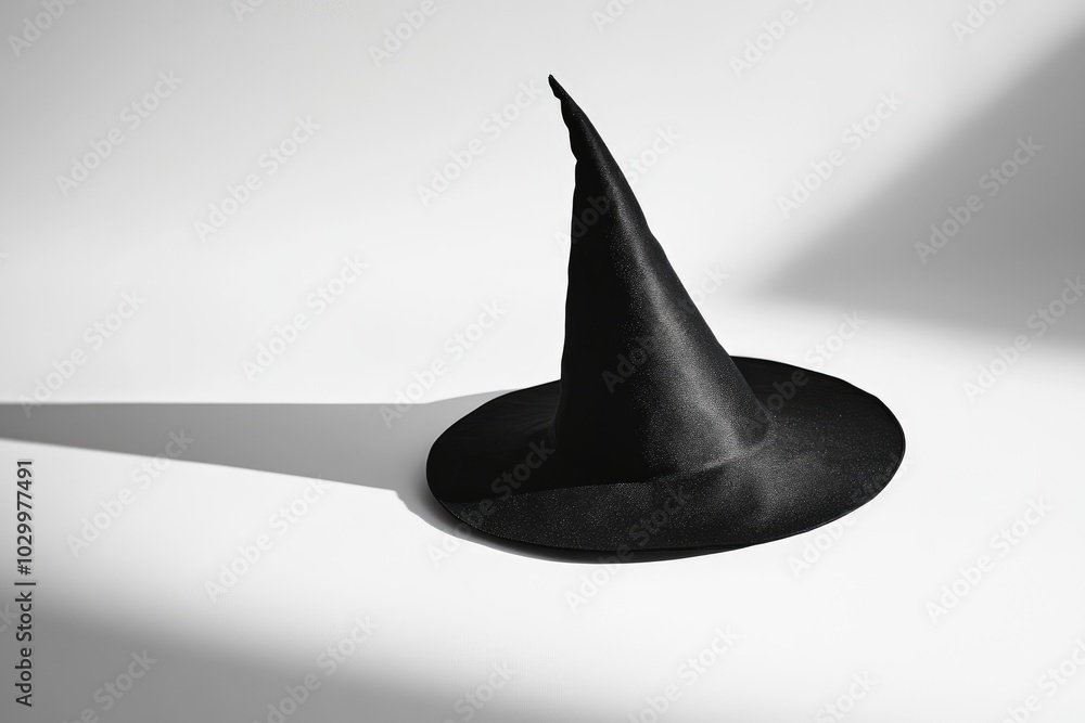 Fototapeta premium Black Witch Hat with Shadow on a White Background