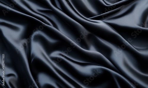 This image showcases an elegant black satin fabric with luxurious waves creating a smooth texture perfect for background use