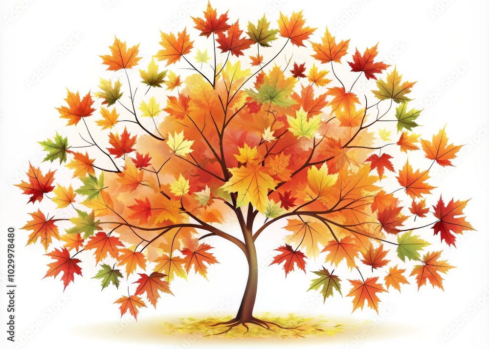 Vibrant Autumn Maple Tree Silhouette with Colorful Leaves Vibrant Autumn Maple Tree Silhouette with Colorful Leaves