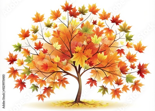 Vibrant Autumn Maple Tree Silhouette with Colorful Leaves