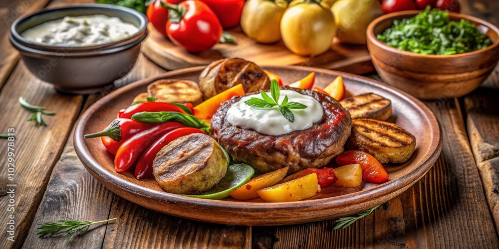 Mediterranean Beef Patty with Fried Potatoes and Vegetables Mediterranean Beef Patty with Fried Potatoes and Vegetables