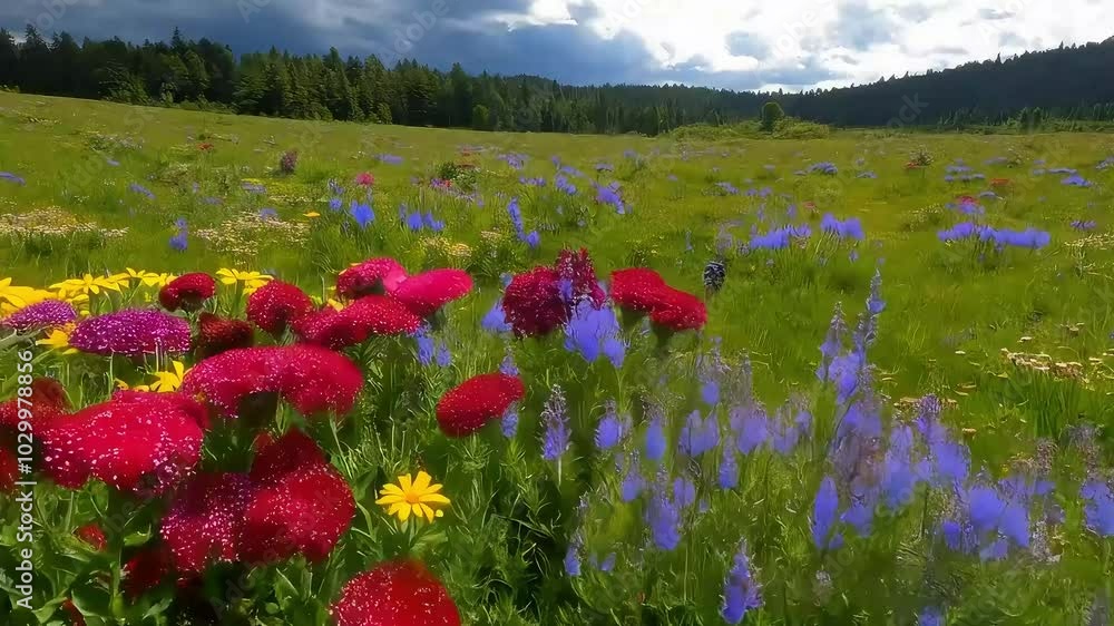 Meadow filled with wildflowers time-lapse, Colorful wildflowers blooming in the field Meadow filled with wildflowers time-lapse, Colorful wildflowers blooming in the field