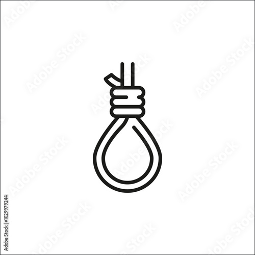 Noose icon. Simple outline illustration of a noose, often associated with themes of death, execution, or despair. This image is suitable for designs addressing topics of justice. Vector illustration