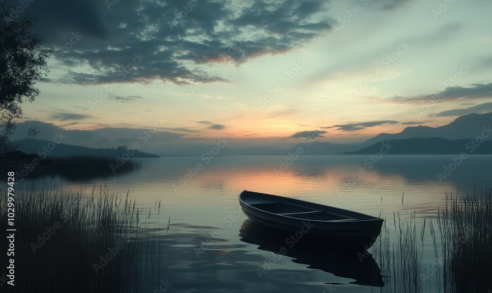 Tranquil dusk over the serene waters Tranquil dusk over the serene waters