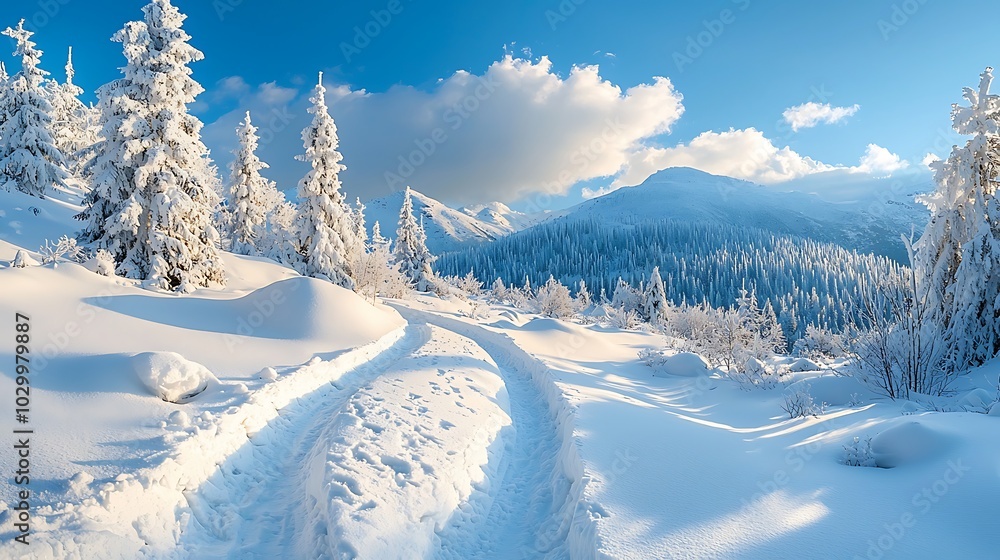 Serene Snowy Landscape with Winter Trails Serene Snowy Landscape with Winter Trails