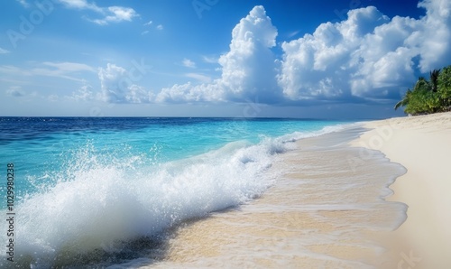 Wave breaking on a paradisiacal beach