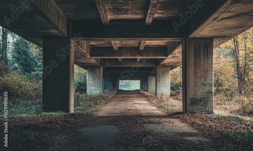 Under a concrete bridge