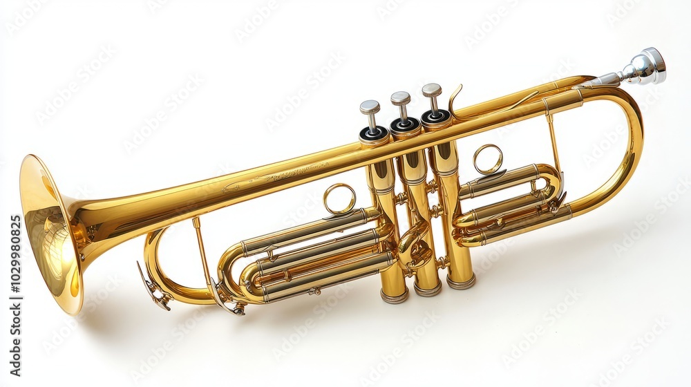 Fototapeta premium Shiny golden trumpet isolated on white background for music and instrument themes