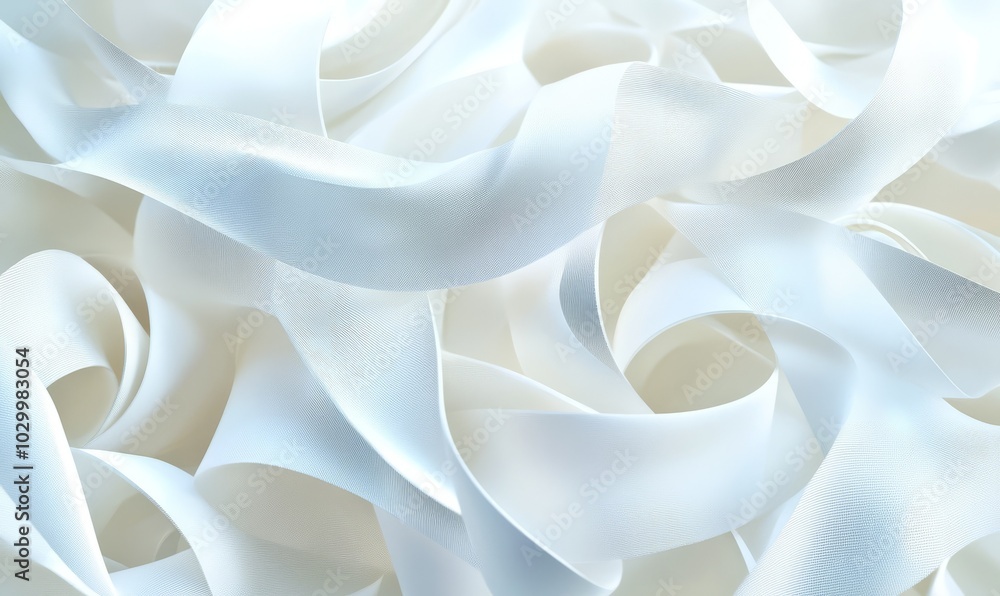 White 3D Ribbons form a Light abstract background.