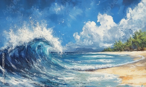 Wave breaking on a paradisiacal beach