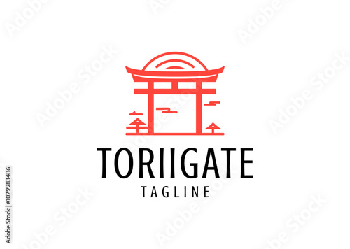 Vector illustration of Torii Gate Japanese Logo Design