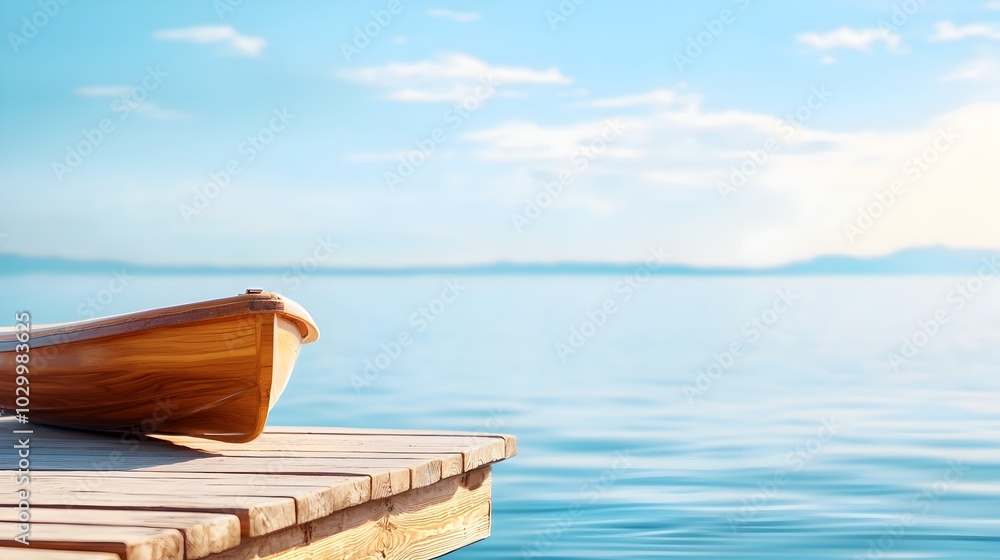 Obraz premium Peaceful pontoon pier on a tranquil lake shore with a clear calming sky a scene that evokes serenity relaxation and outdoor enjoyment in a natural scenic setting