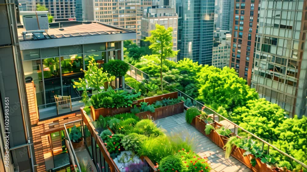 A vibrant rooftop garden with lush greenery and planters nestled among towering city buildings, Rooftop gardens and terraces nestled among towering buildings A vibrant rooftop garden with lush greenery and planters nestled among towering city buildings, Rooftop gardens and terraces nestled among towering buildings