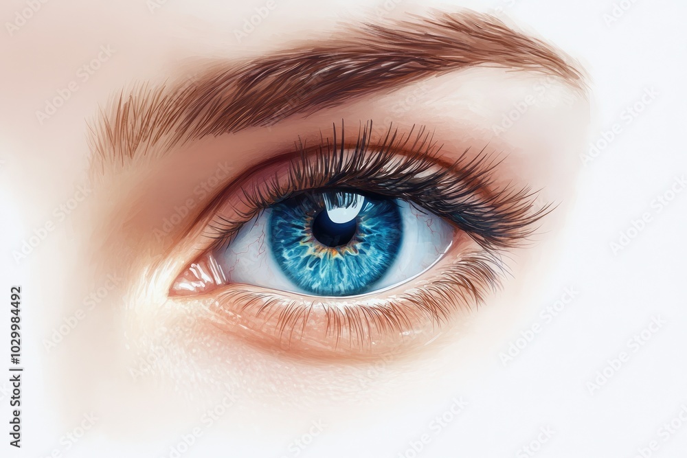 Woman with blue eyes showing concept of sight Woman with blue eyes showing concept of sight