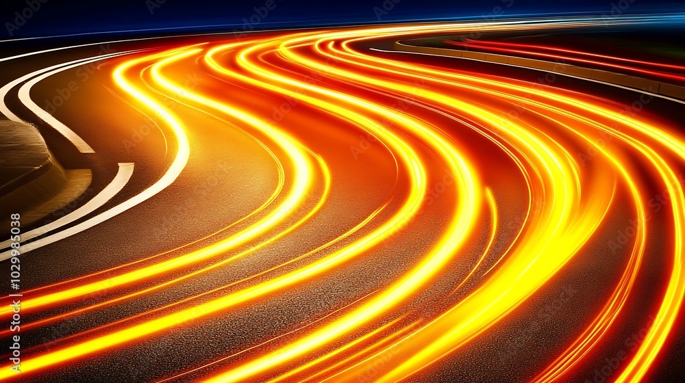 Abstract Image of Light Trails on a Winding Road at Night, Ideal for Backgrounds, Websites, and Designs Blank Background with Copy Space for Design Projects Abstract Image of Light Trails on a Winding Road at Night, Ideal for Backgrounds, Websites, and Designs Blank Background with Copy Space for Design Projects