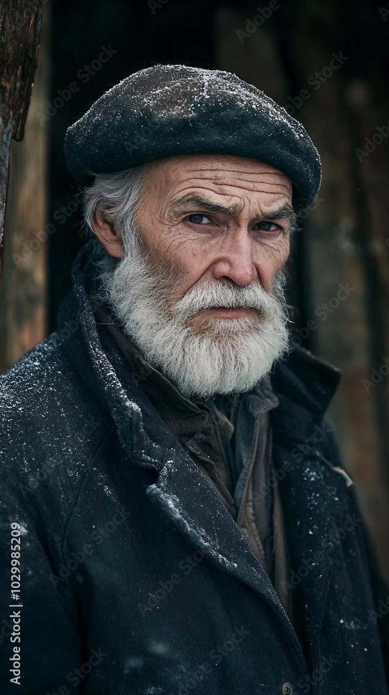 Portrait of a weathered man with a long white beard wearing a beret Portrait of a weathered man with a long white beard wearing a beret