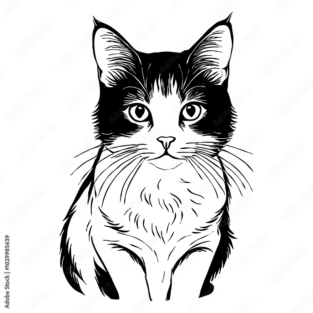 Obraz premium Cat . Animal black and white illustration . Logo design, for use in graphics.