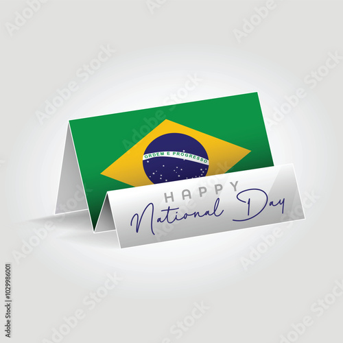 Brazil country paper flag standing on the ground. Happy national day flag design.