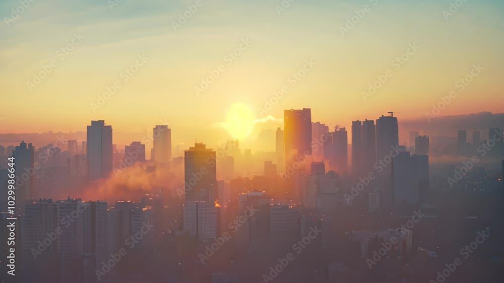 A serene cityscape at twilight, with the sun setting behind tall buildings and creating a soft, hazy glow, Serene city skyline at twilight, with the last remnants of daylight fading in the horizon A serene cityscape at twilight, with the sun setting behind tall buildings and creating a soft, hazy glow, Serene city skyline at twilight, with the last remnants of daylight fading in the horizon