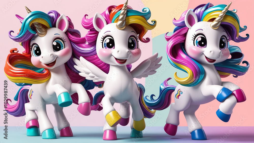 Joyful Unicorns with Shimmering Rainbow Manes Joyful Unicorns with Shimmering Rainbow Manes