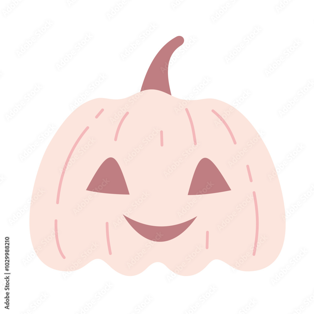 Pink Halloween pumpkin clipart. Cute hand drawn seasonal object. Vector illustration in flat style Pink Halloween pumpkin clipart. Cute hand drawn seasonal object. Vector illustration in flat style