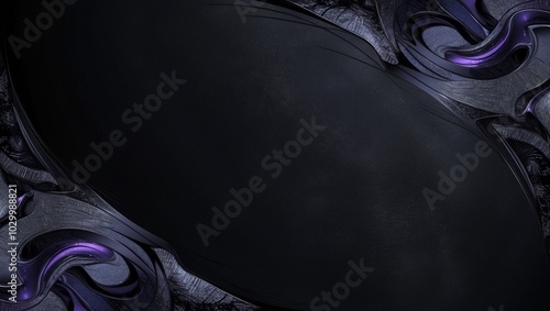 Abstract design featuring flowing black and silver shapes intertwined in a dynamic composition against a dark background.  Artistic black wave design flowing seamlessly across a dark background.