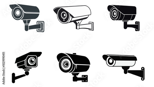 set of security camera vector illustrations, simple security camera illustrations, silhouette of simple security camera