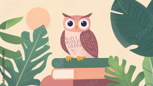 An owl, a symbol of wisdom, represents online learning and its possibilities. This illustration shows a distance learning program that offers certificates and degrees through online courses. photo