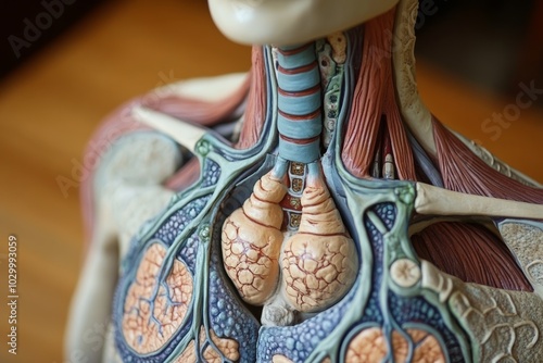 Craft a detailed endocrine system with a focus on the thyroid, ideal for medical education., photo