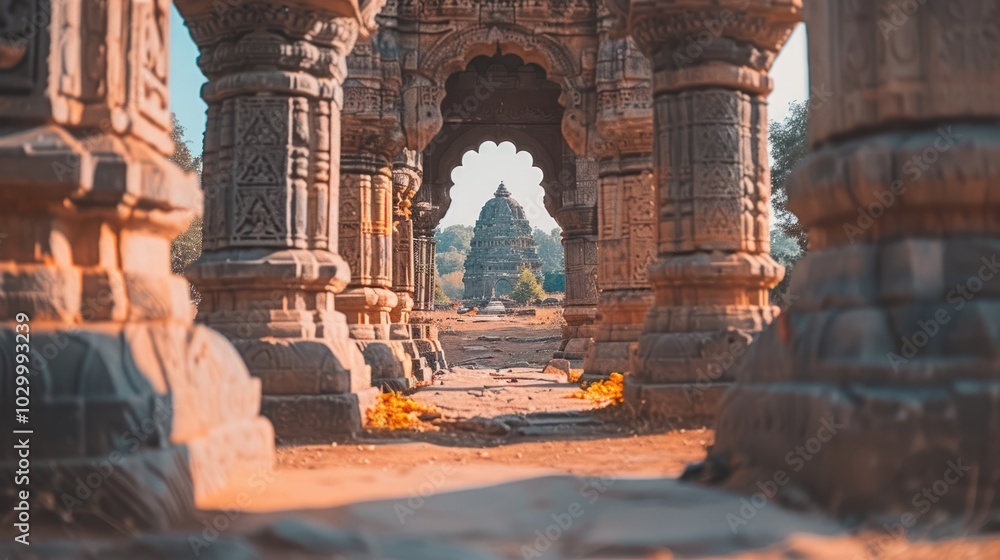 Ornate Stone Archway Leading to Ancient Hindu Temple Ornate Stone Archway Leading to Ancient Hindu Temple