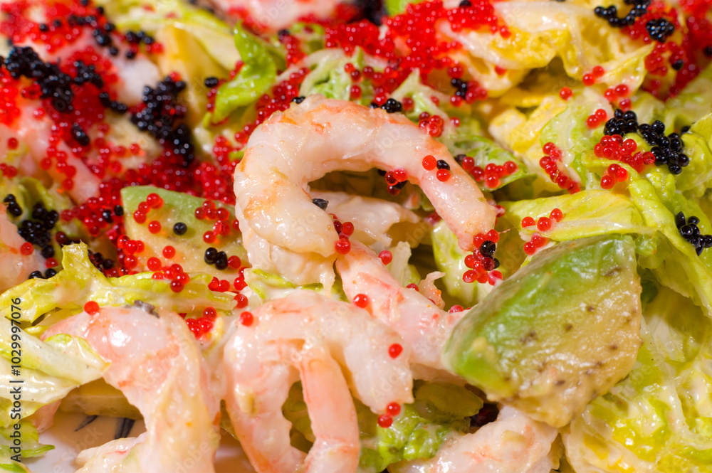 seafood salad, closeup seafood salad, closeup