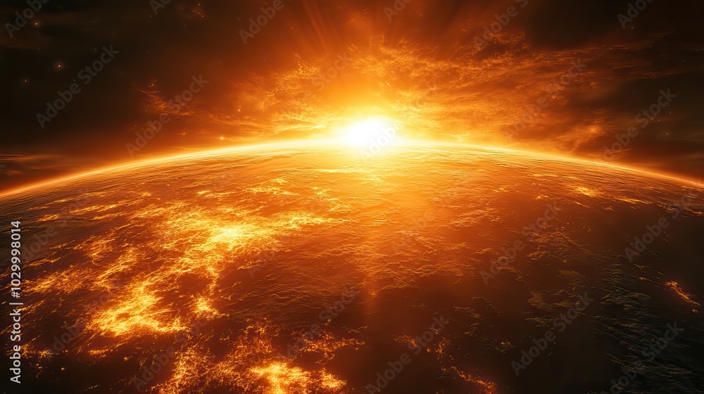 Obraz premium Extreme global warming leads to overheating in Europe, depicted on planet Earth.