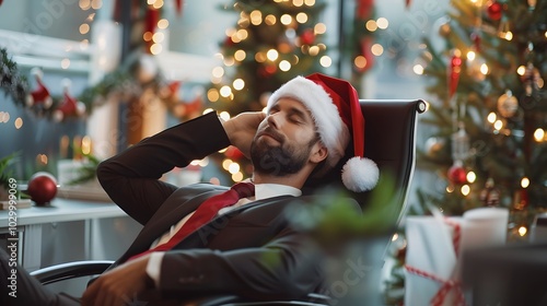 relaxed man in officee in christmas photo