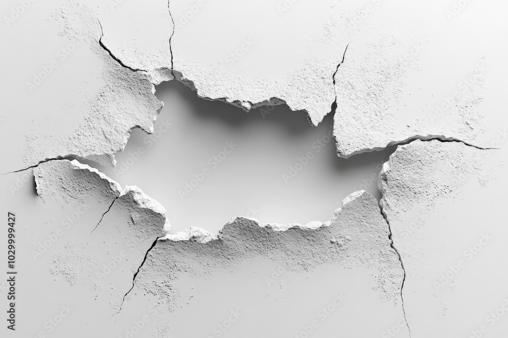 Abstract Broken Hole in White Wall Texture with Light Shadows for Creative Background Designs and Projects - Perfect for Artistic and Modern Applications Abstract Broken Hole in White Wall Texture with Light Shadows for Creative Background Designs and Projects - Perfect for Artistic and Modern Applications