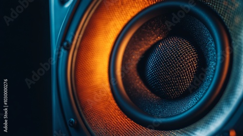 Close-up of a high-frequency speaker on a dark backdrop.  photo