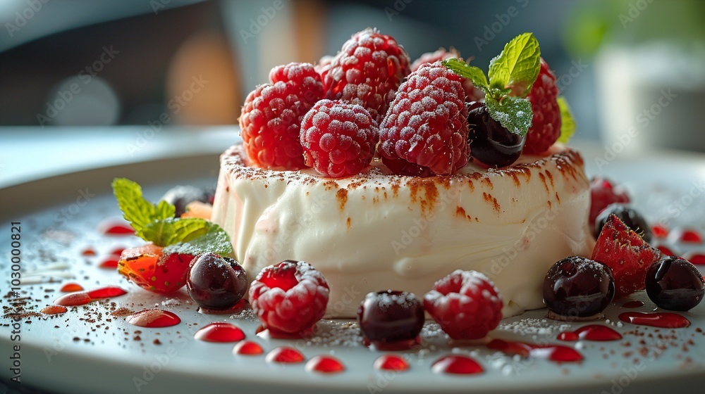 Delicious Panna Cotta with Raspberries and Cherries Delicious Panna Cotta with Raspberries and Cherries