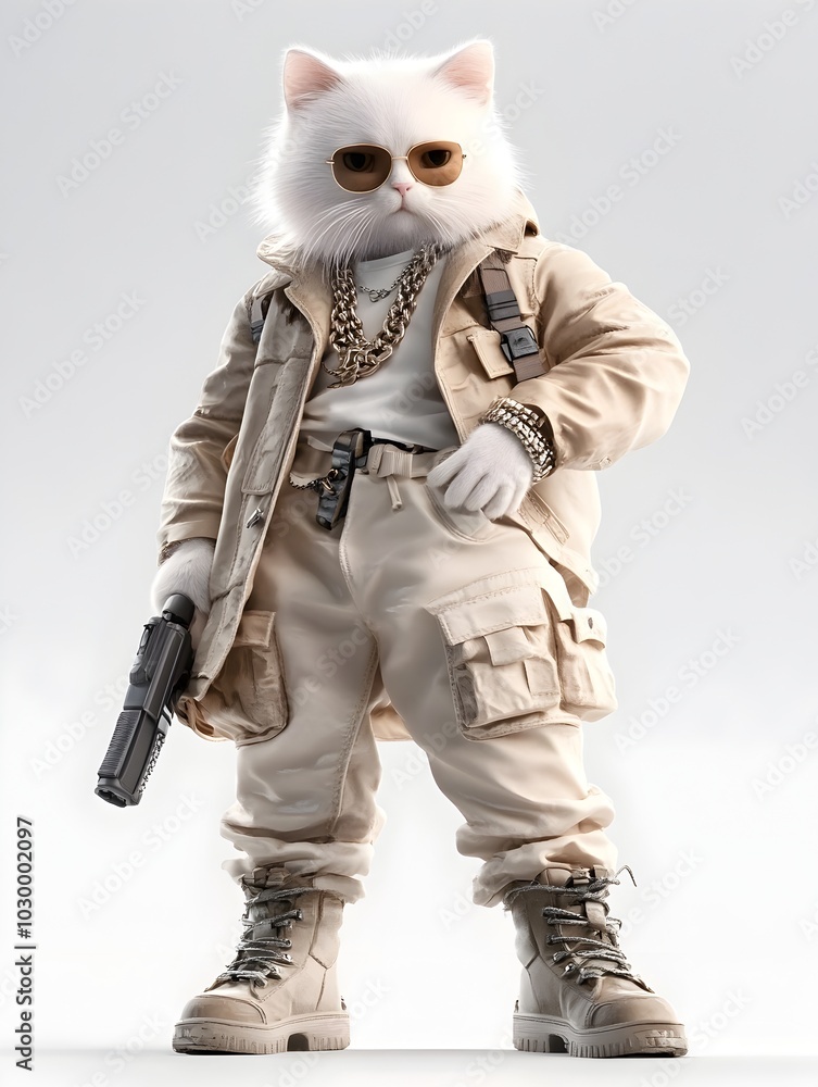Cat Soldier in Tactical Military Gear Holding Firearm in Wintry Outdoor Setting Cat Soldier in Tactical Military Gear Holding Firearm in Wintry Outdoor Setting