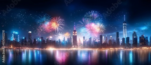 Wallpaper Mural Dazzling Cityscape at Festive New Year s with Bursting Fireworks Illuminating the Night Sky Torontodigital.ca