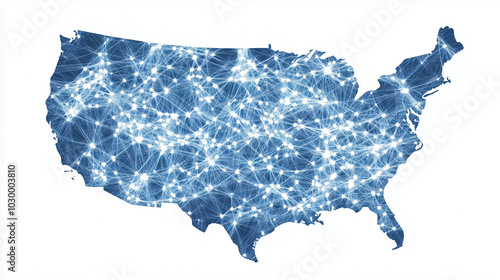 Złożona struktura komunikacyjna Stanów Zjednoczonych, ukazując połączenia między głównymi miastami oraz regionami.  photo