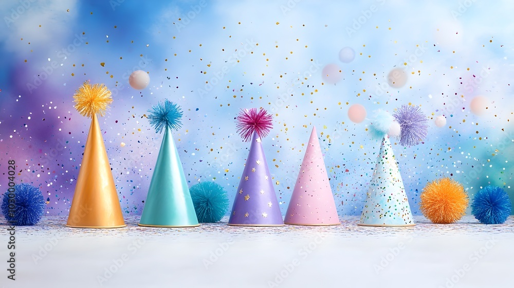 Obraz premium Vibrant Celebratory Hats and Shimmering Textures in Impressionistic Gathering