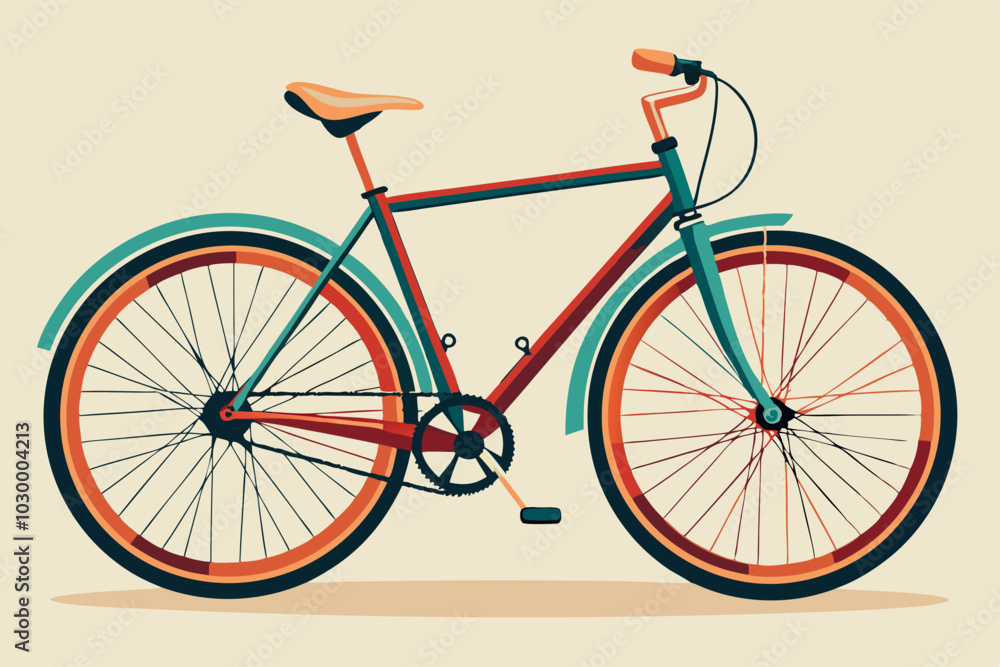 Fototapeta premium Retro Bicycle Vector Illustration with Bold Colors on White Background