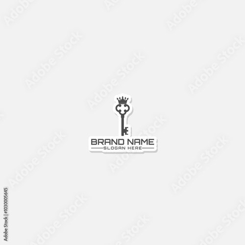 Royal king key crown logo sticker isolated on gray background