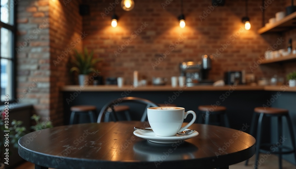 Espresso coffee, modern cafe vibe, enjoying beverage, stylish brick background Espresso coffee, modern cafe vibe, enjoying beverage, stylish brick background