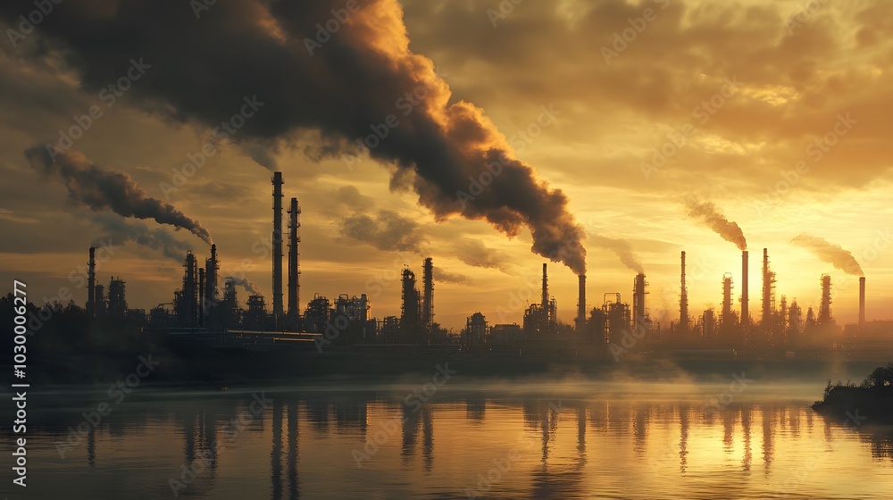 A large industrial area with many tall buildings and a lot of pipes. The sky is blue and there are some clouds A large industrial area with many tall buildings and a lot of pipes. The sky is blue and there are some clouds