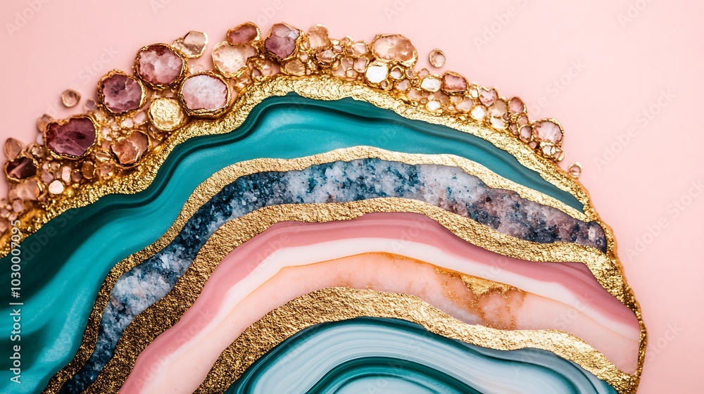Abstract Green and Pink Agate with Gold Accents for Luxury Design Subtle Blur Background with Space for Custom Text Abstract Green and Pink Agate with Gold Accents for Luxury Design Subtle Blur Background with Space for Custom Text