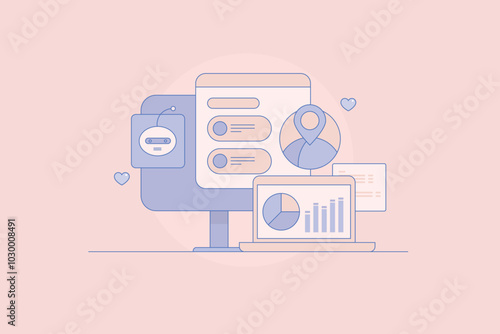 AI Search Engine answering question and display content based on user intent data, artificial intelligence technology conceptual vector illustration.