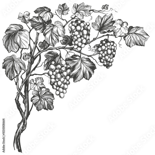 grape vine, grape, hand drawn vector illustration realistic sketch